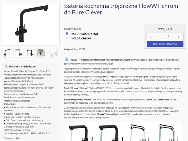 Bateria trójdrożna FlowWT do filtra wody Pure Clever