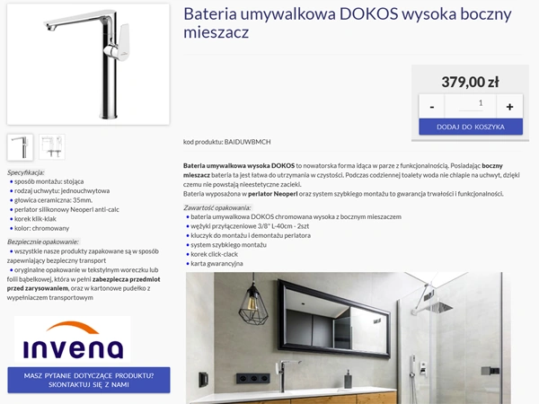 Bateria umywalkowa wysoka Dokos z bocznym mieszaczem