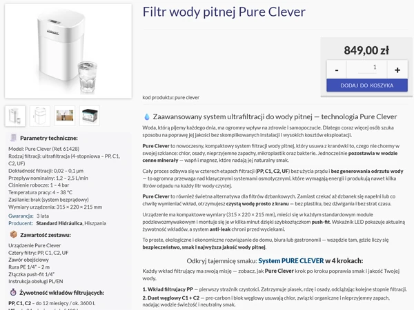 System ultrafiltracji - Filtr do wody pitnej Pure Clever