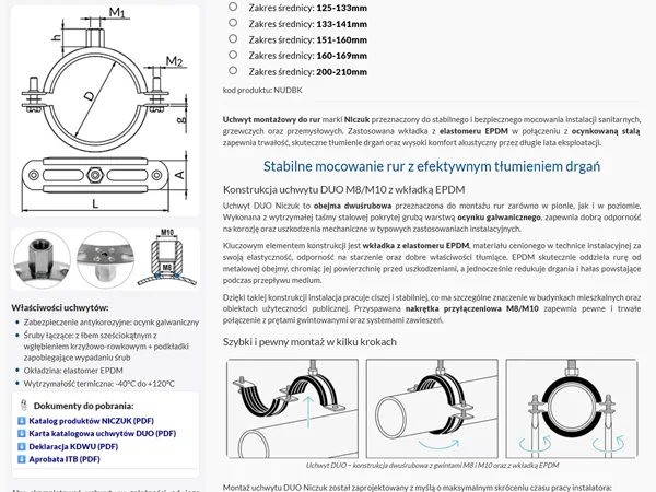 Uchwyt DUO z wkładką gumową EPDM M8/M10